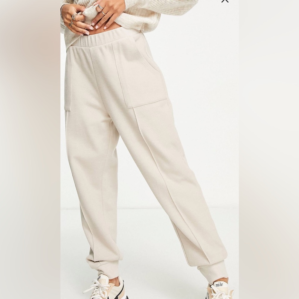 NEW/never worn (but no tags): ASOS Design super soft seamed sweatpants in cream.